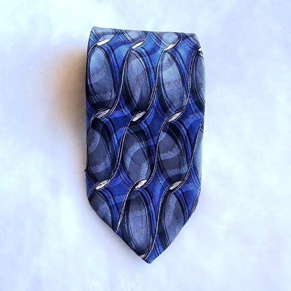 Murano 100% Silk Tie Blue Gray Black Pattern - Picture 1 of 7